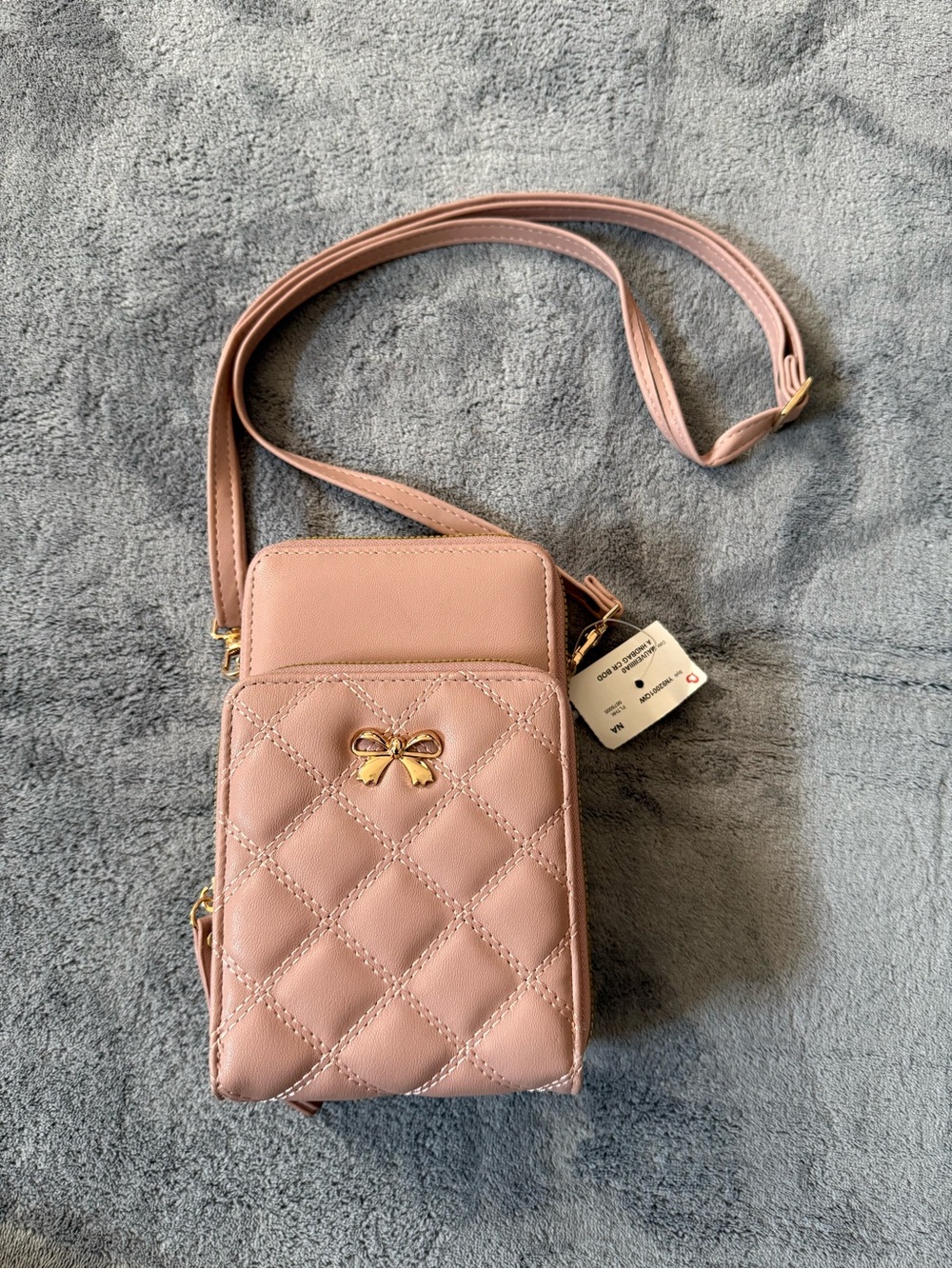 Mauve Quilted Bow Crossbody Bag